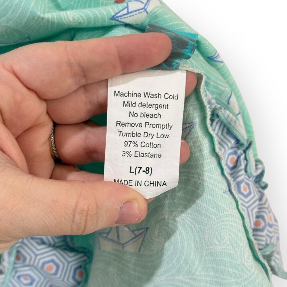 Serendipity Shrimp & Grits Girls 7-8 Dress Blue Green Stripe Sailboat Nautical - Picture 4 of 9